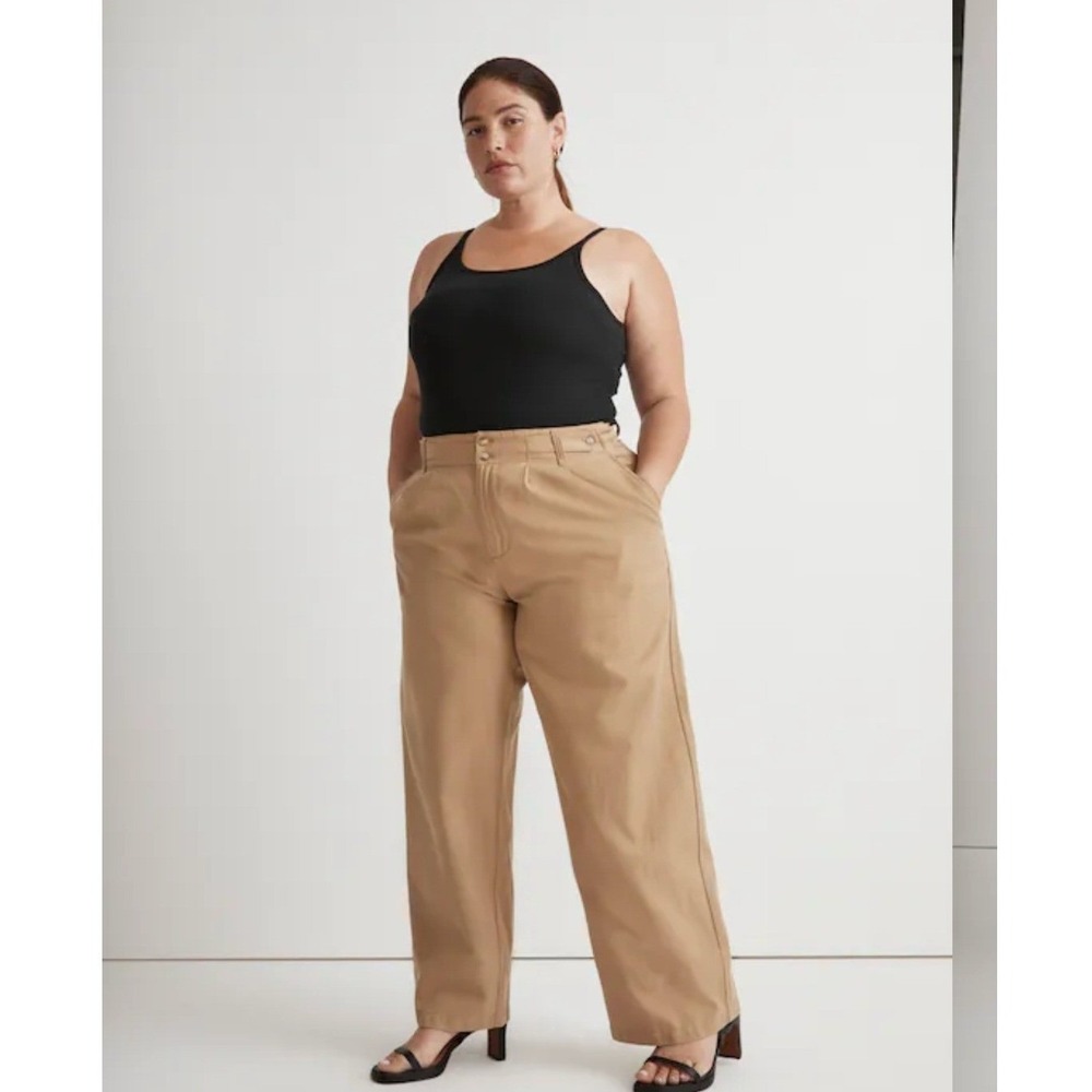 Madewell Plus Harlow Wide-Leg Pant in Drapey Twill Seed Khaki 24W NH246